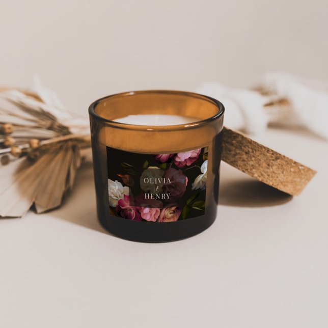 Moody Floral Wedding Dark Romantic Black Burgundy Rectangular Sticker (Creator Uploaded)