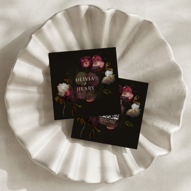 Moody Floral Wedding Dark Romantic QR CODE RSVP Enclosure Card (Creator Uploaded)