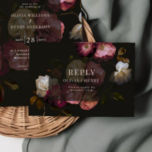 Moody Floral Wedding Dark Romantic RSVP Enclosure Card