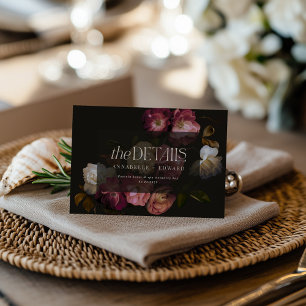 Moody Floral Wedding Details Burgundy & Black RSVP Card