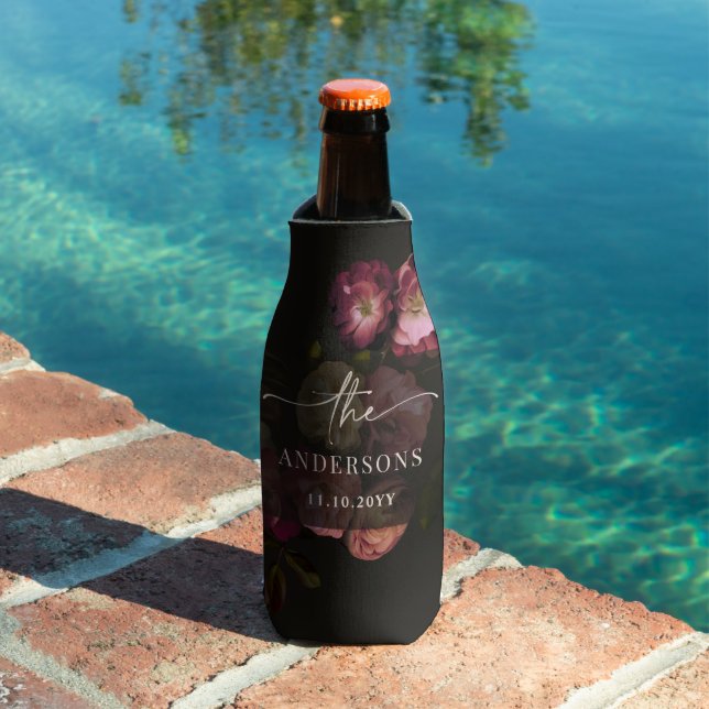 Moody Floral Wedding Personalized Dark Bottle Cooler (In Situ Pool)