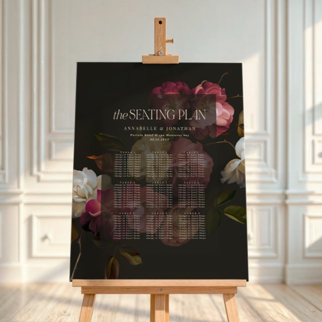 Moody Floral Wedding Seating Chart | Dark Burgundy Foam Board (Creator Uploaded)