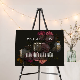 Moody Floral Wedding Seating Chart Dark Burgundy Foam Board