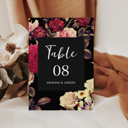 Moody Floral Wedding Table Number