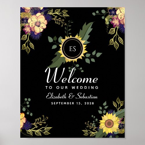Moody Floral Wedding Welcome Poster
