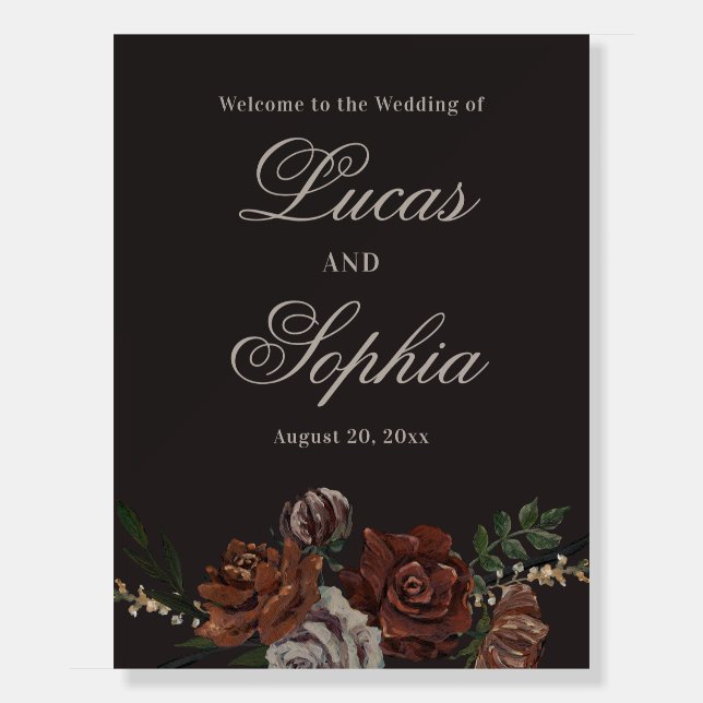 Moody Floral Wedding Welcome Sign (Front)