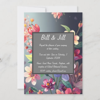 Moody Floral with Dark Gradient Background Wedding Invitation