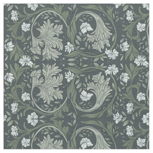 moody florals Acanthus greenery plant damask  Fabric