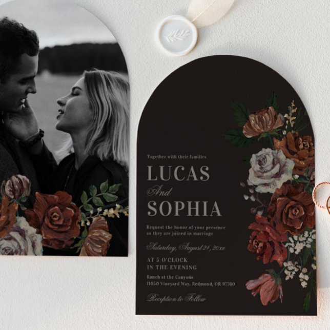 Moody Florals Arch Wedding Invitation (Creator Uploaded)