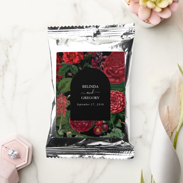 Moody Florals Black Arch Burgundy Red Wedding  Coffee Drink Mix (Wedding)