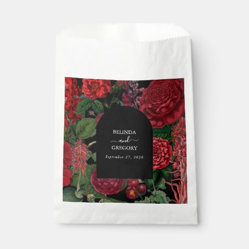 Moody Florals Black Arch Burgundy Red Wedding  Favor Bag