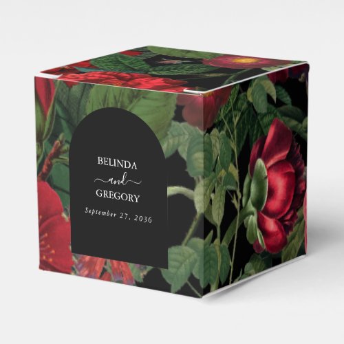 Moody Florals Black Arch Burgundy Red Wedding Favor Boxes