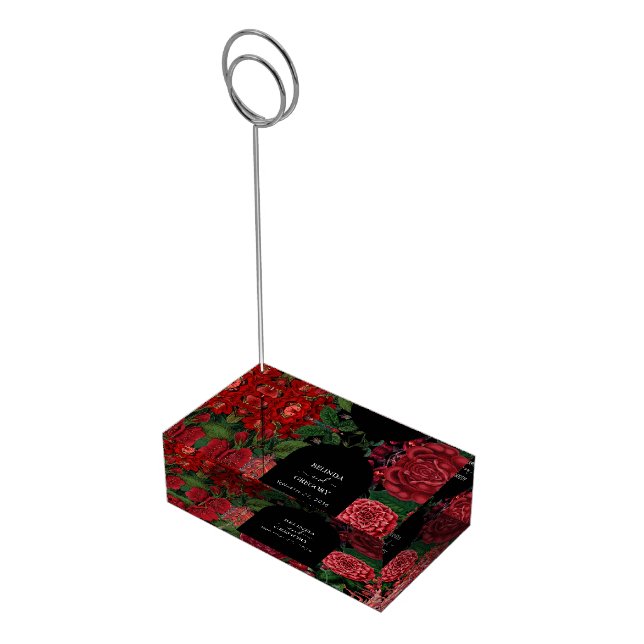Moody Florals Black Arch Burgundy Red Wedding  Place Card Holder (Corner)