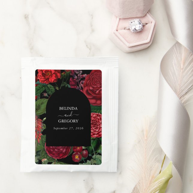 Moody Florals Black Arch Burgundy Red Wedding Tea Bag Drink Mix (Wedding)