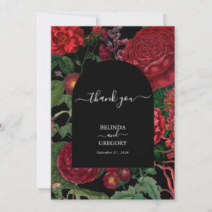 Moody Florals Black Arch Burgundy Red Wedding Thank You Card