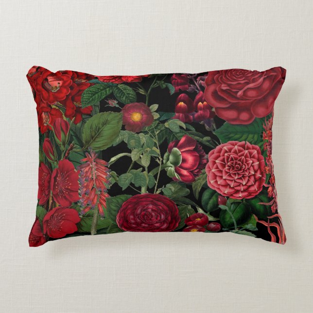 Moody Florals Black & Burgundy Vintage Accent Pillow (Front)