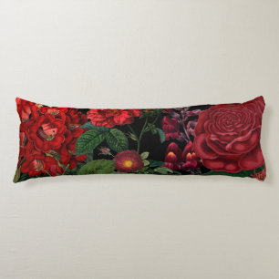 Moody Florals Black & Burgundy Vintage Body Pillow