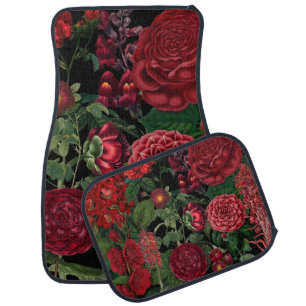 Moody Florals Black & Burgundy Vintage Car Floor Mat