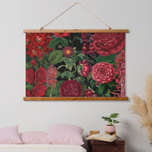 Moody Florals Black & Burgundy Vintage Hanging Tapestry