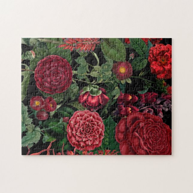 Moody Florals Black & Burgundy Vintage Jigsaw Puzzle (Horizontal)