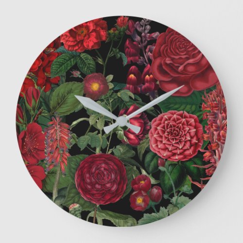 Moody Florals Black  Burgundy Vintage Large Clock
