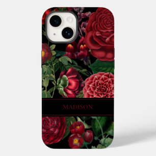 Moody Florals Black & Burgundy Vintage Monogram  Case-Mate iPhone 14 Case