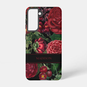 Moody Florals Black & Burgundy Vintage Monogram Samsung Galaxy S21 Case