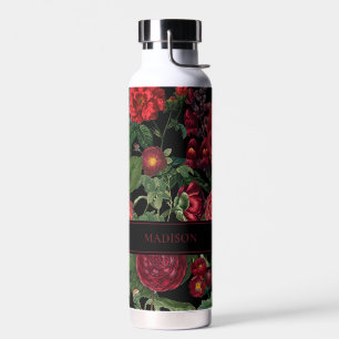 Moody Florals Black & Burgundy Vintage Monogram Water Bottle