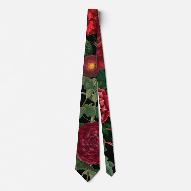 Moody Florals Black & Burgundy Vintage  Neck Tie (Front)