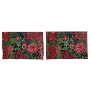 Moody Florals Black & Burgundy Vintage Pillow Case