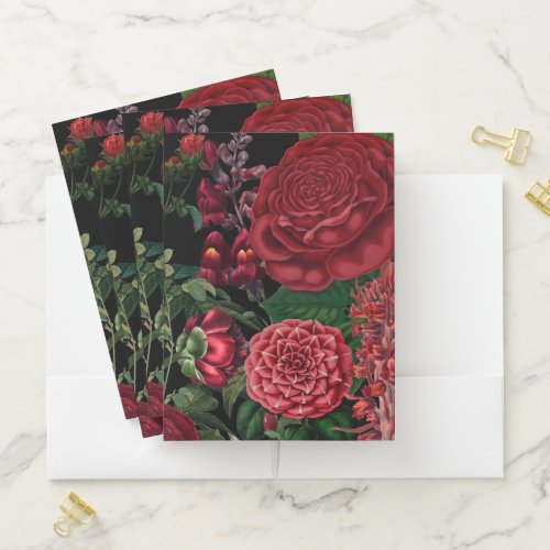 Moody Florals Black  Burgundy Vintage Pocket Folder