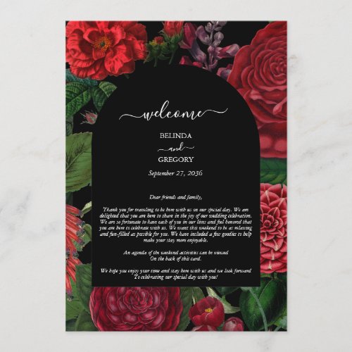 Moody Florals Burgundy Wedding Itinerary Program