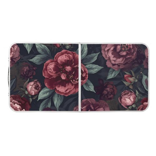 Moody Florals Watercolor Dark Red Pattern Beer Pong Table