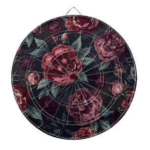 Moody Florals Watercolor Dark Red Pattern Dart Board