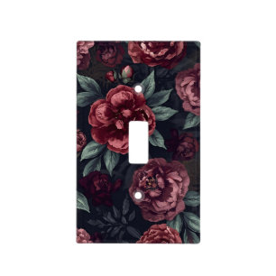 Moody Florals Watercolor Dark Red Pattern Light Switch Cover