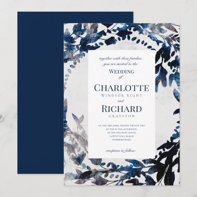 Moody Florals watercolour wedding Invitation (Front/Back)