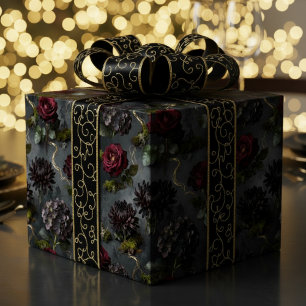 Moody Flower Dark Floral Gift Wrapping Paper