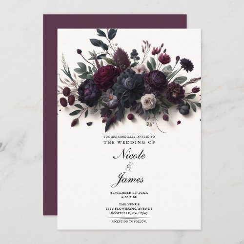 Moody Flowers Elegant Floral Wedding Invitation