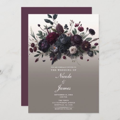 Moody Flowers Elegant Floral Wedding Invitation