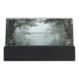Moody Foggy Forest Mystical Deep Woods Desk Business Card Holder