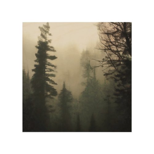 Moody Foggy Treescape Landscape Painting Wood Wall Art