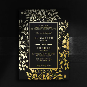 Moody Forest Botanical Gold Modern Classic Wedding Foil Invitation