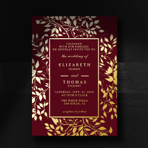 Moody Forest Botanical Gold Modern Classic Wedding Foil Invitation
