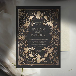 Moody Forest Botanical Modern Classic Gold Wedding Invitation