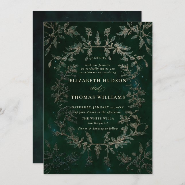 Moody Forest Botanical Vine Modern Classic Wedding Invitation (Front/Back)