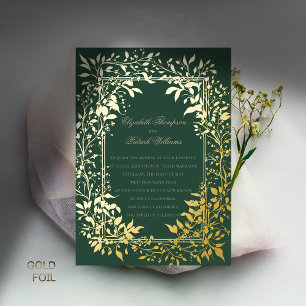 Moody Forest Foliage Elegant Gold Classic Wedding Foil Invitation