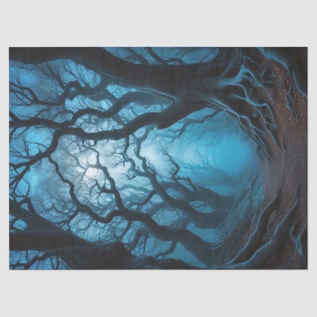 Moody Forest Gnarled Trees Decoupage Tissue Paper (Front)
