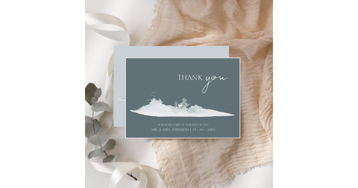 Moody Forest Green Watercolor Wedding Thank You Card | Zazzle