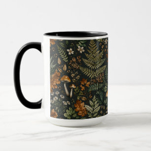 Moody Forest Mushroom Fern Seamless Black Coffee M Mug