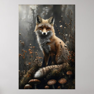 Moody Fox Forest Print, Dark Academia Cottagecore Poster